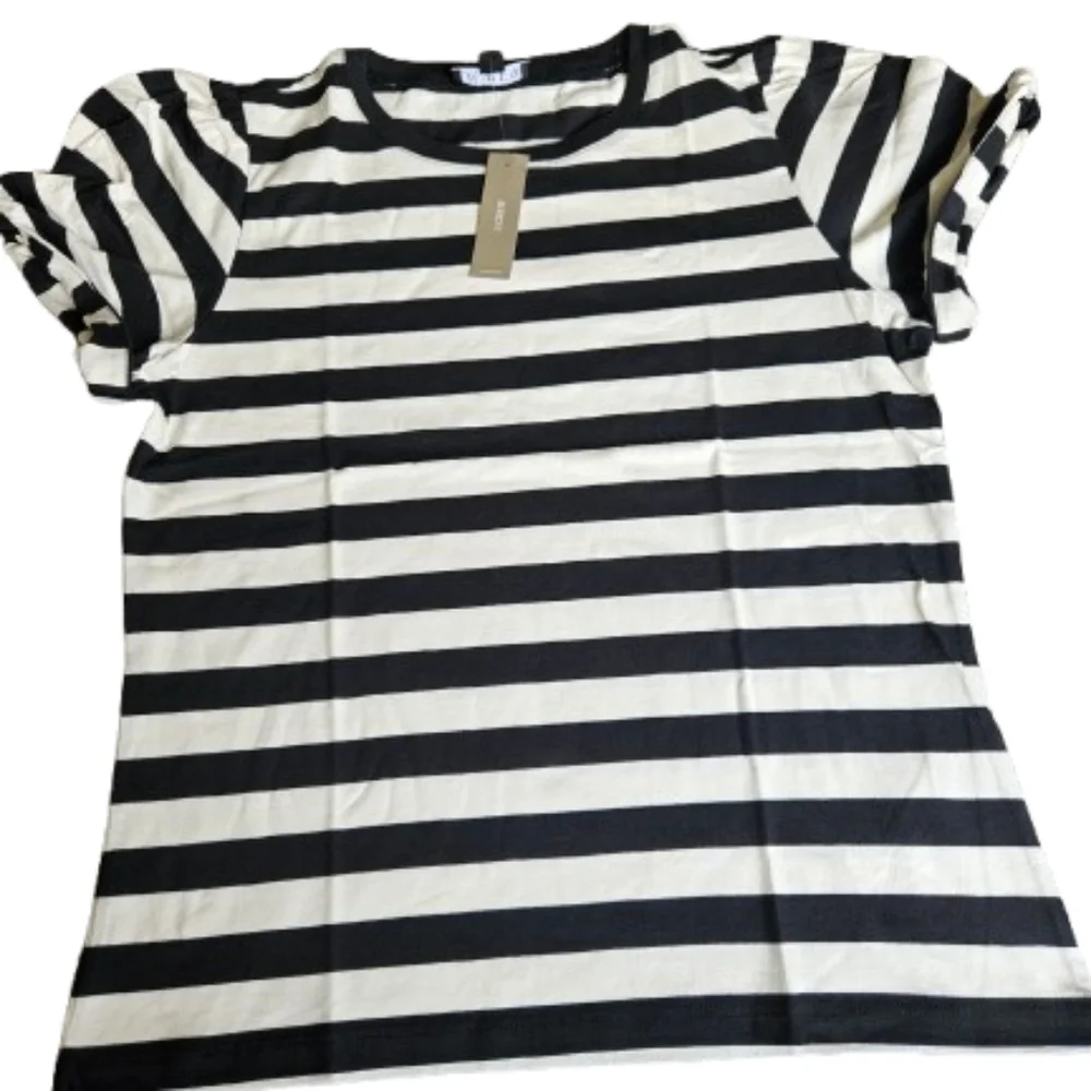 J.Crew Striped Puff Twisted Sleeves Classic Fit Tshirt, Small, White/ Black